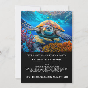 Invitation Natation Tortue de mer Anniversaire Fête Invitatio