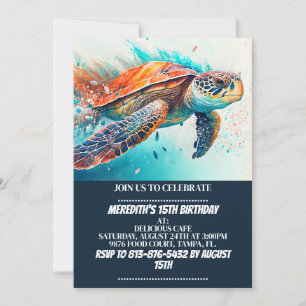 Invitation Natation Tortue de mer Anniversaire Fête Invitatio