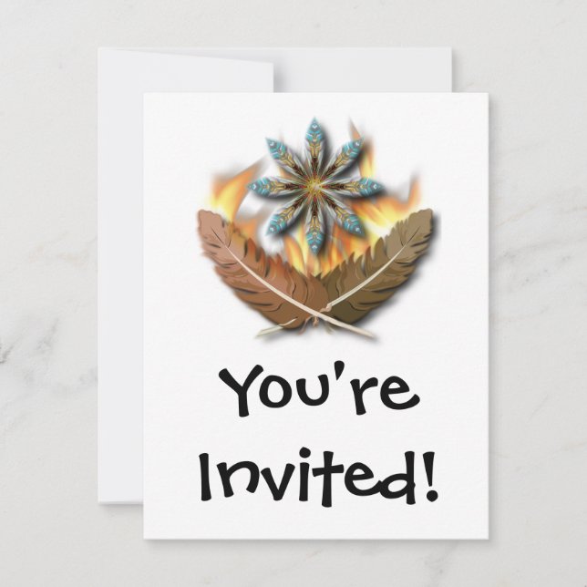 Invitation natif plumes de faucon à queue rouge et flammes nu (Devant)