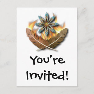 Invitation natif plumes de faucon à queue rouge et flammes nu