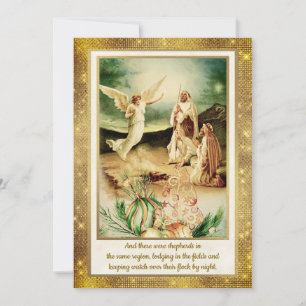 Invitation Nativité Bergers & Anges Noël Doré