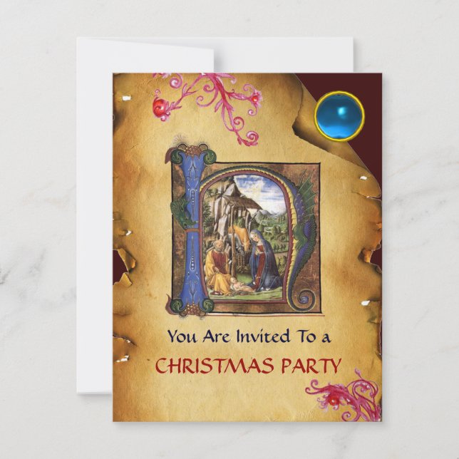 Invitation NATIVITÉ CHRISTMAS PARCHEMENT DE FÊTE Monogramme (Devant)