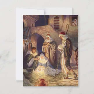 Invitation Nativité de Noël Vintage, 3 Bergers et Jésus