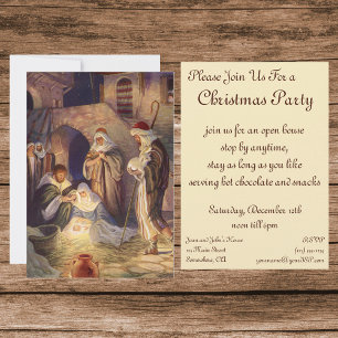 Invitation Nativité de Noël Vintage, 3 Bergers et Jésus