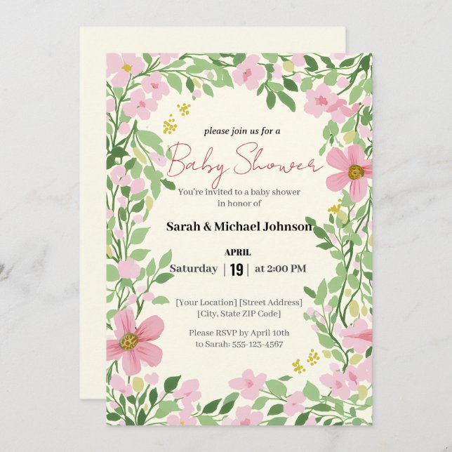 Invitation Natural Garden Baby Shower (Devant / Derrière)