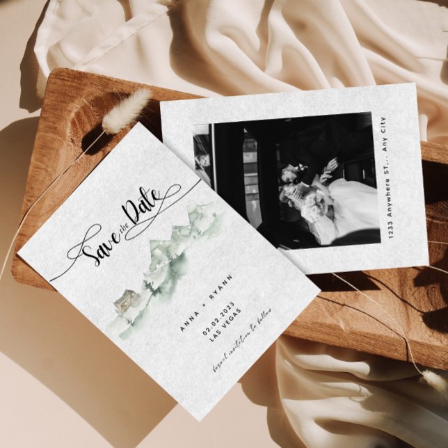 Invitation Nature Aquarelle Montagnes Grises Save the Date (Créateur téléchargé)