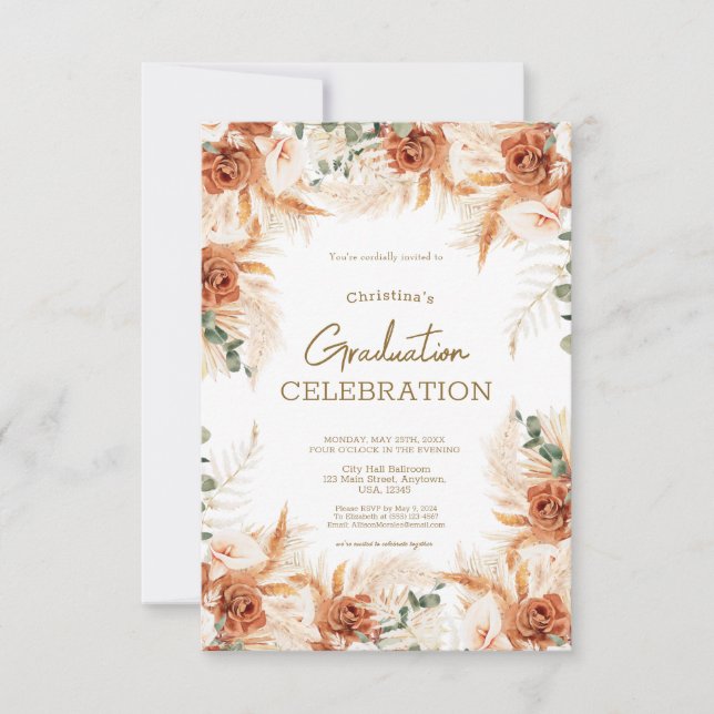 Invitation Nature Bright Terracotta Photo Boho Graduation (Devant)
