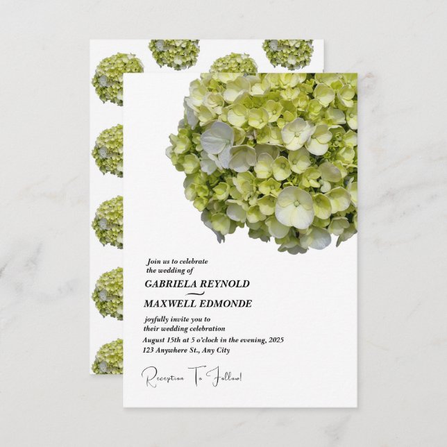 Invitation Nature classique Vert Hydrangea Mariage (Devant / Derrière)
