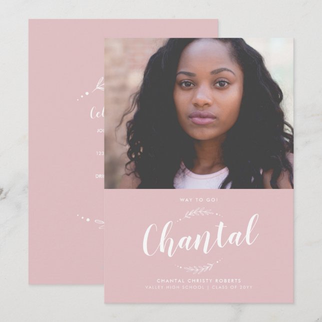 Invitation Nature Dusty Rose Graduation (Devant / Derrière)