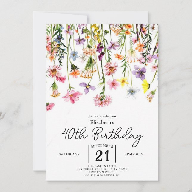 Invitation Nature Simple Fleur sauvage 40e anniversaire (Devant)