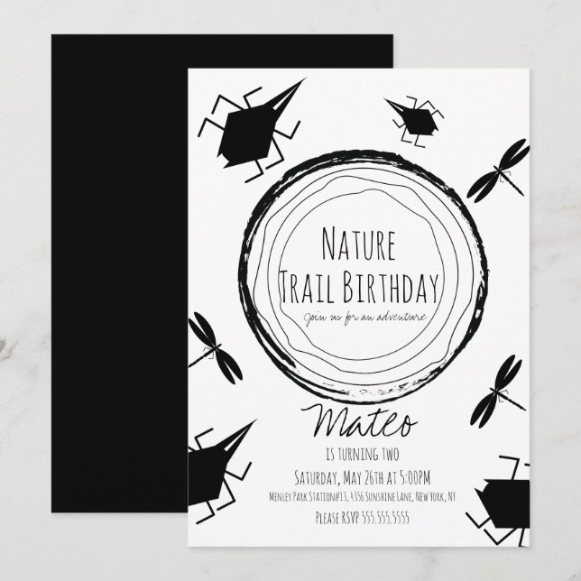 Invitation Nature Trail Insect Butg Birthday (Devant / Derrière)