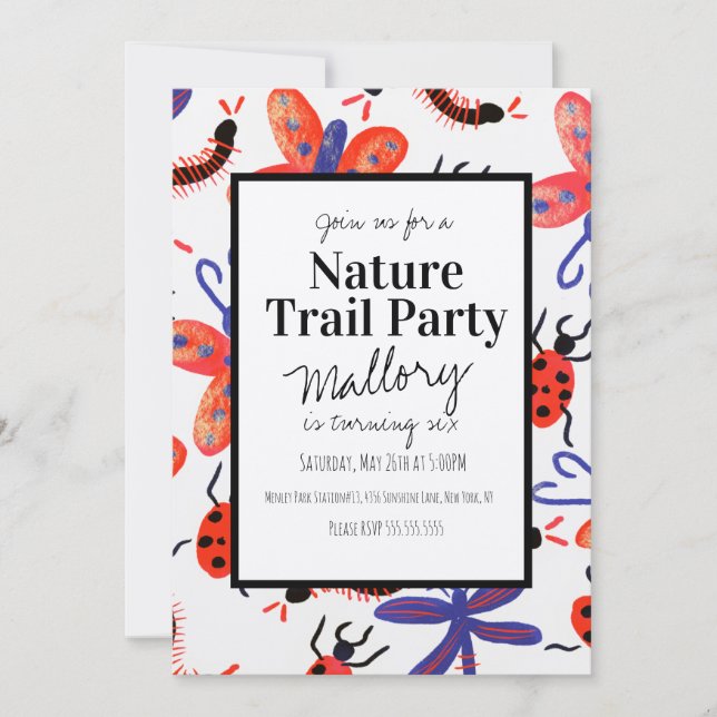 Invitation Nature Trail Woods Bugs Anniversaire Rustique Invi (Devant)