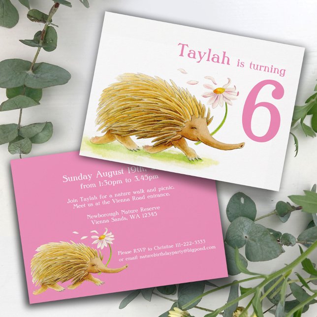 Invitation Nature walk echidna filles 6e anniversaire invitat (Créateur téléchargé)