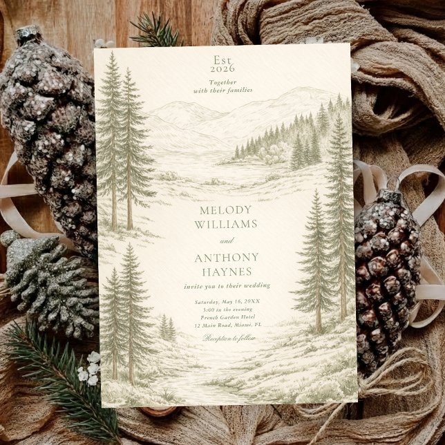Invitation Nature Wedding with Pine Trees Mountain Landscape (Créateur téléchargé)