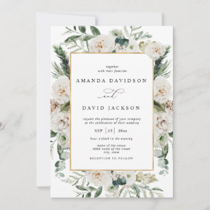 Invitation Naturel Rustique Pine Verdure Blanc Floral Mariage