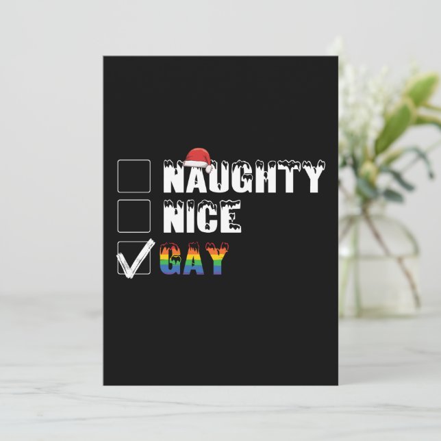 Invitation Naughty Nice Gay Rainbow Pride LGBT Noël Cadeau (Debout devant)