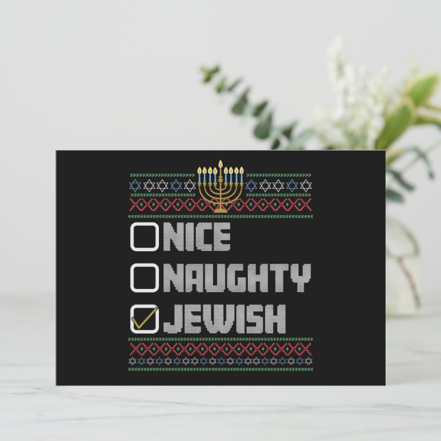 Invitation Naughty Nice Jewish Santa Ugly Christmas Hanukkah  (Debout devant)