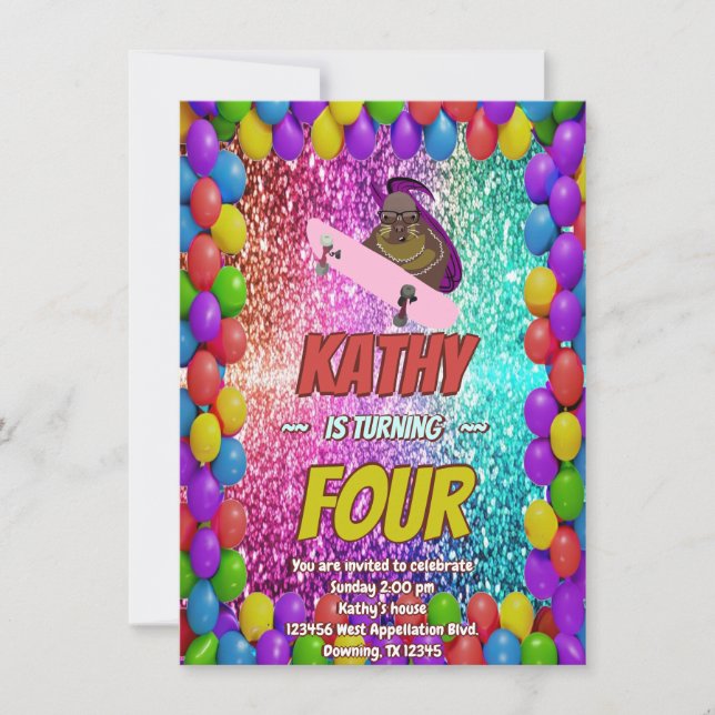 Invitation Naughty Squirrel Skateboard Anniversaire Invitatio (Devant)