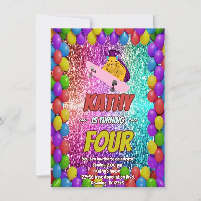 Invitation Naughty Squirrel Skateboard Anniversaire Invitatio (Devant)