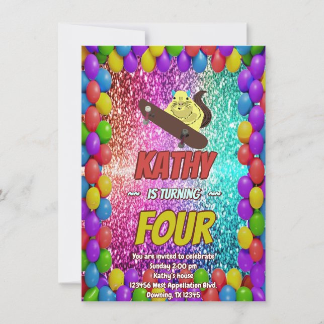 Invitation Naughty Squirrel Skateboard Anniversaire Invitatio (Devant)