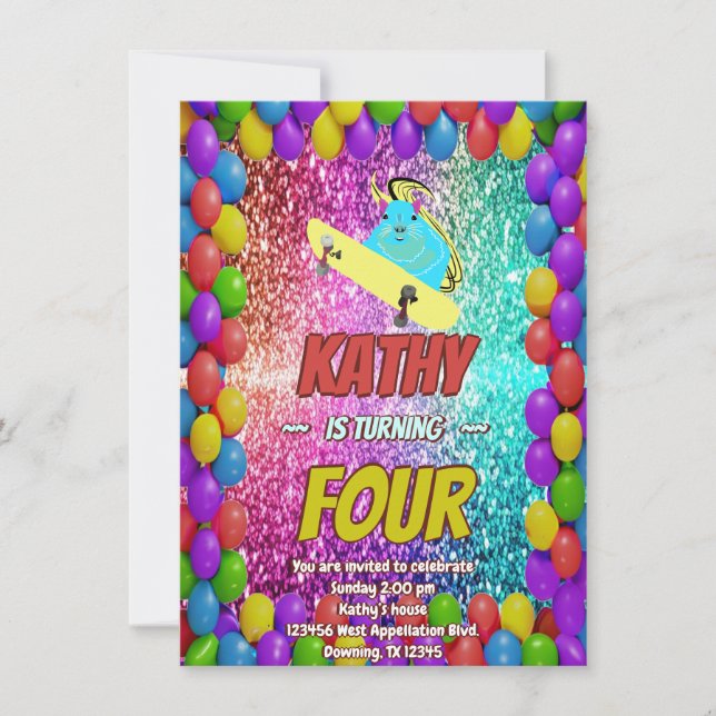 Invitation Naughty Squirrel Skateboard Anniversaire Invitatio (Devant)