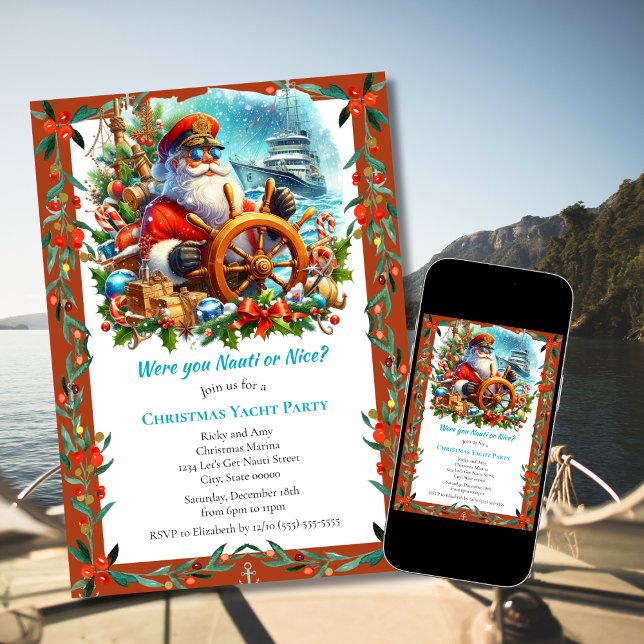 Invitation Nauti moderne ou Nice Père Noël Christmas Yacht Pa (Créateur téléchargé)