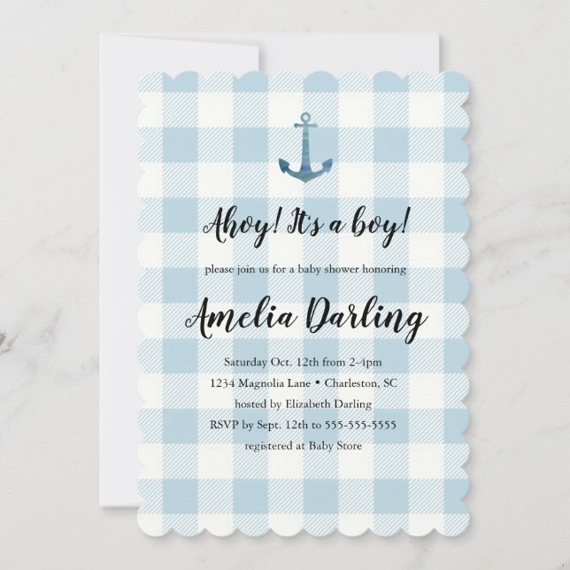 Invitation Nautical Ahoy Baby Boy Baby Shower (Devant)