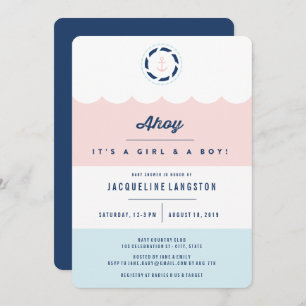 Invitation Nautical Ahoy Girl Boy Twins Baby shower Invitatio