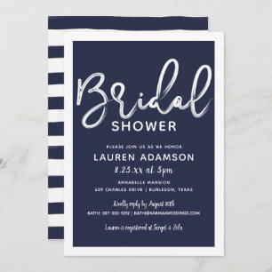Invitation Nautical Beach Bridal Bash Douche Marine Bleu Stri