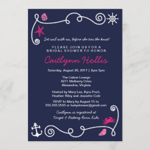 Invitation Nautical Beach Navy et son Baby shower rose