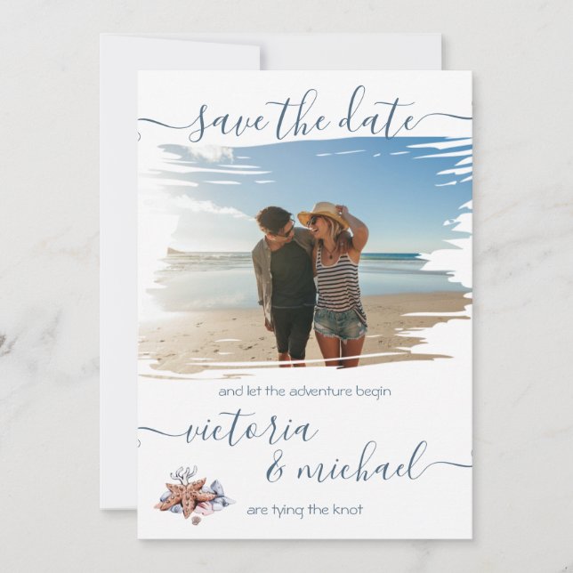 Invitation Nautical Beach Photo Enregistrer la date Invitatio (Devant)