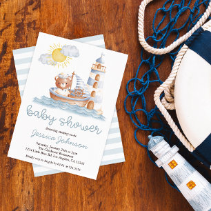 Invitation Nautical Bear Aquarelle Bateau Baby Shower