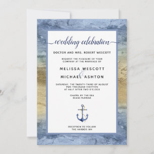Invitation #Nautical Blue & Gold Event / Florida Mariage