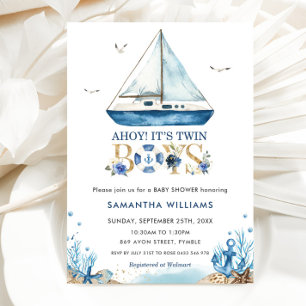 Invitation Nautical Boat Ahoy C'est Twin Boys Baby shower