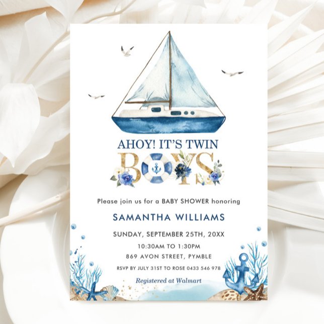 Invitation Nautical Boat Ahoy C'est Twin Boys Baby shower (Créateur téléchargé)