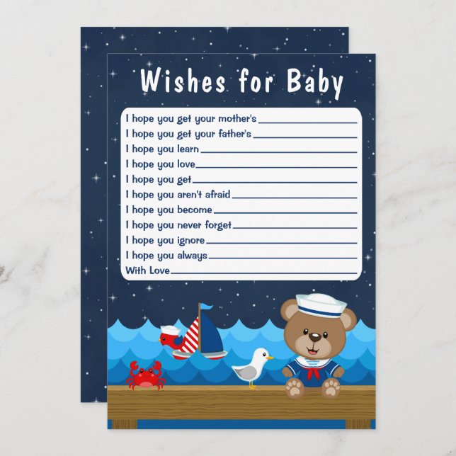 Invitation Nautical Boy Bear Red et Navy Wives For Baby (Devant / Derrière)
