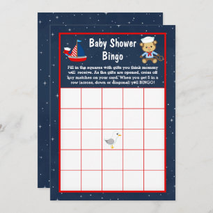 Invitation Nautical Boy Monkey Red et Navy Baby Bingo