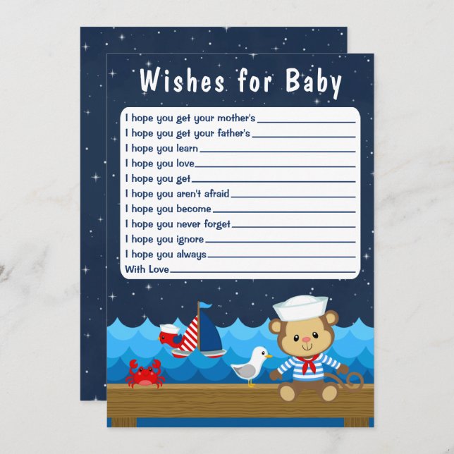 Invitation Nautical Boy Monkey Red et Navy Wives For Baby (Devant / Derrière)