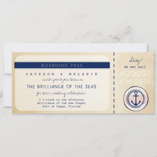 Invitation Nautical Cruise Ship Boarding Pass Mariage Invitat