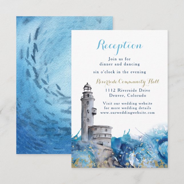 Invitation Nautical Lighthouse Vagues Réception de mariage In (Devant / Derrière)