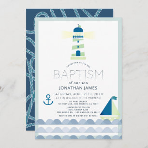 Invitation Nautical Lighthouse Voilier Marine Baptême bleu In