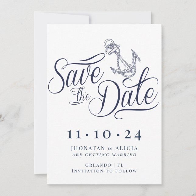 Invitation Nautical Modern White and Blue Save the Date (Devant)
