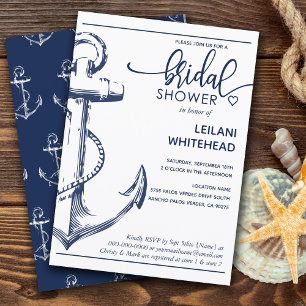 Invitation Nautical Navy Anchor Bridal Shower White