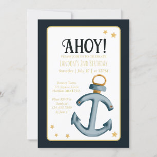 Invitation Nautical Navy Blue Ahoy Anniversaire
