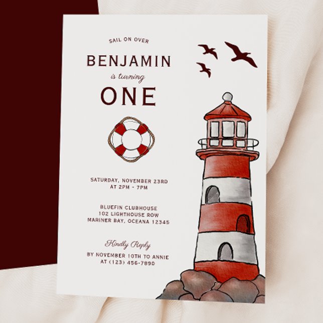 Invitation Nautical Red Lighthouse Costal 1st Birthday (Créateur téléchargé)
