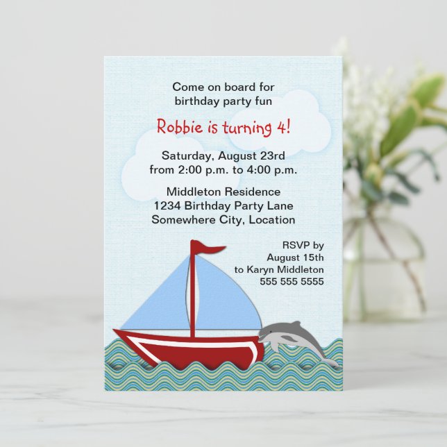 Invitation Nautical Sailboat fête d'anniversaire (Debout devant)