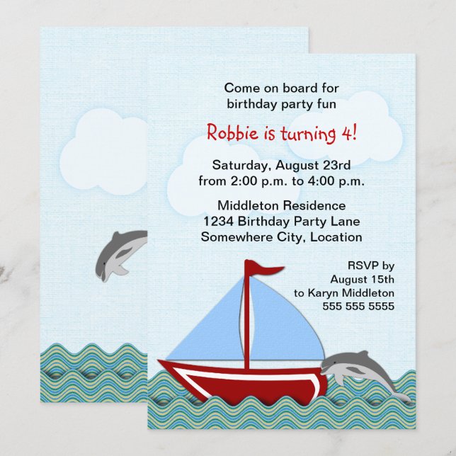 Invitation Nautical Sailboat fête d'anniversaire (Devant / Derrière)