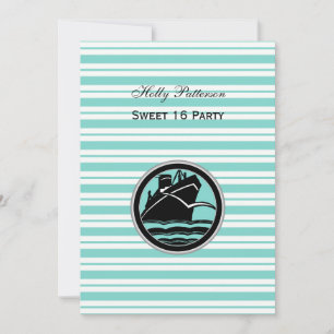 Invitation Nautical Ship Lt Bleu Blanc Rayure #2 V Sweet 16