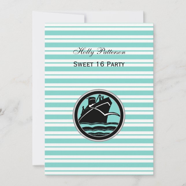 Invitation Nautical Ship Lt Bleu Blanc Rayure #2 V Sweet 16 (Devant)
