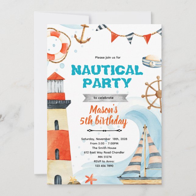 Invitation Nautical shower birthday party theme invite (Devant)